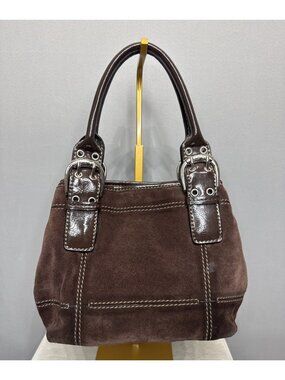 Tignanello Women’s Chocolate Brown Suede Leather Handbag Purse
